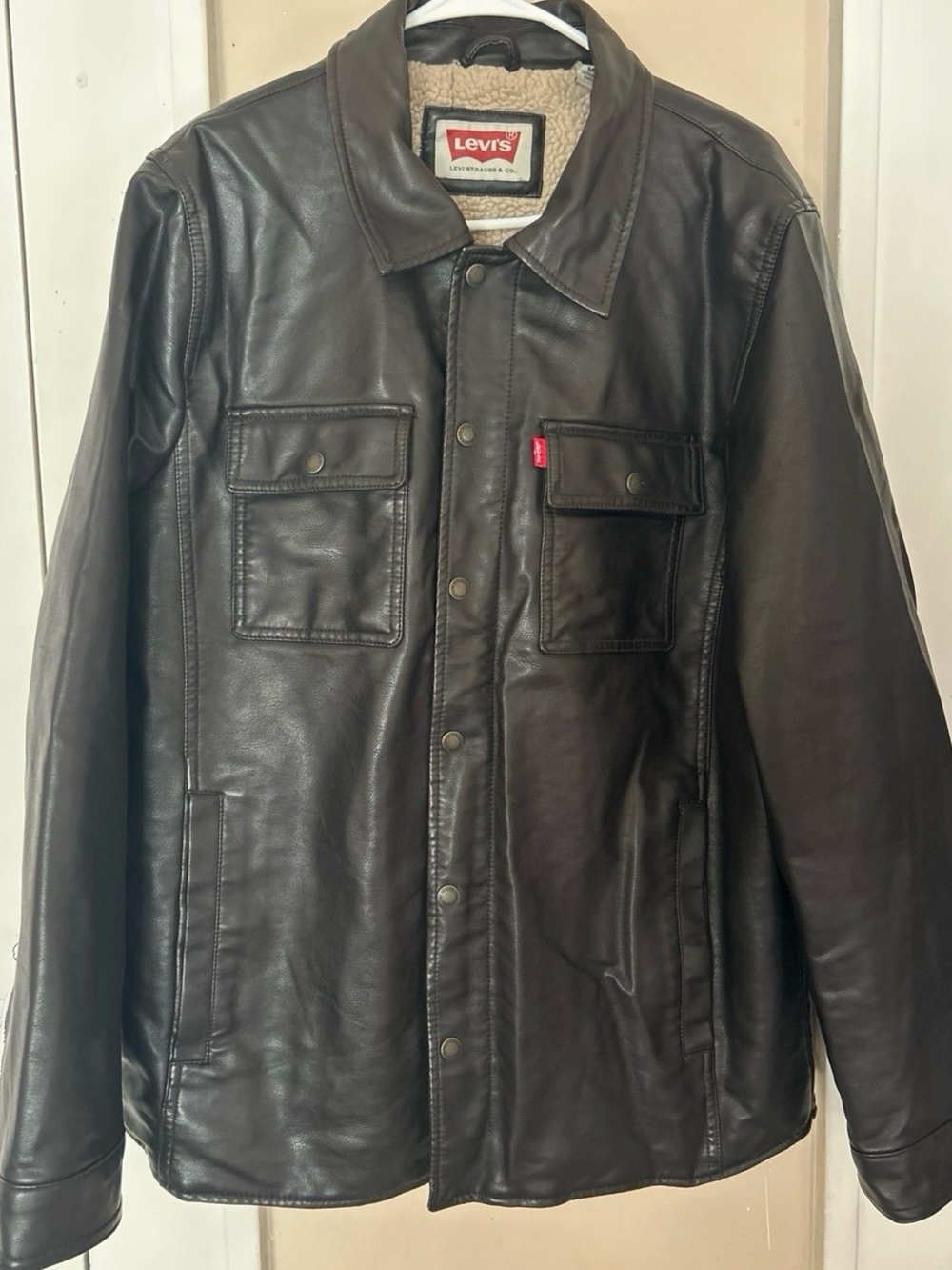 Levi's Black Leather Sherpa-Trim Field Jacket